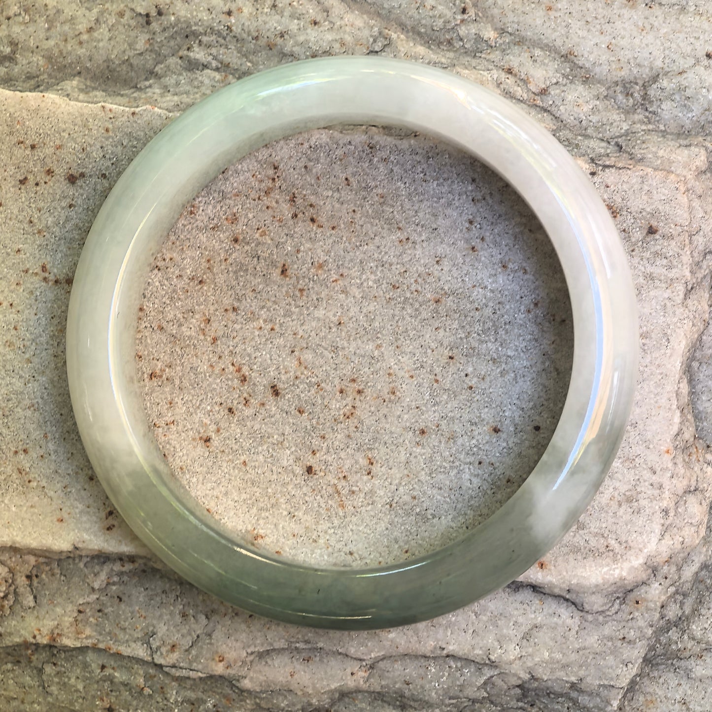 Natural Grade-A Glutinous White-Based Dark Green D-Shape Jadeite Bangle · Burmese Jade 54mm