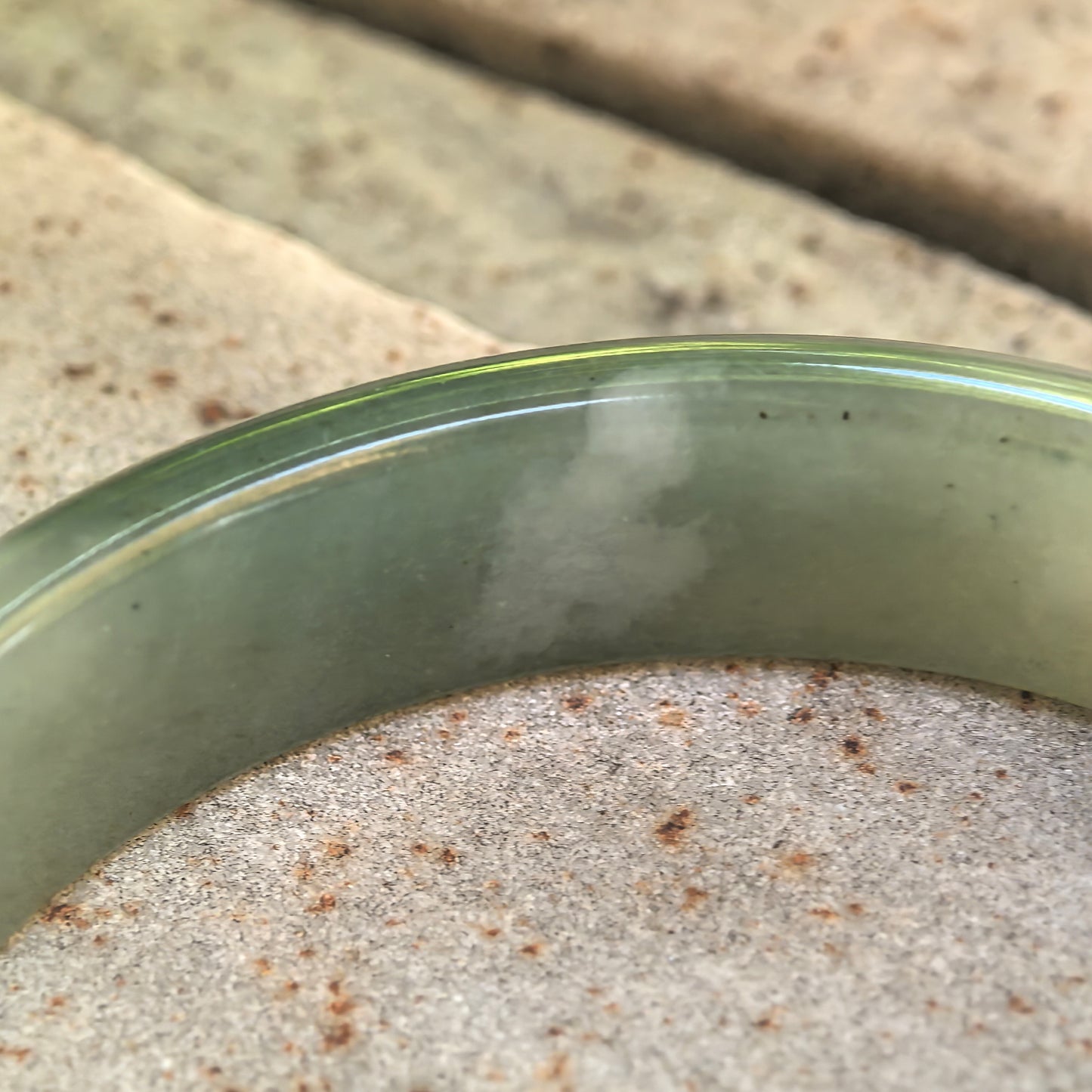 Natural Grade-A Glutinous White-Based Dark Green D-Shape Jadeite Bangle · Burmese Jade 54mm