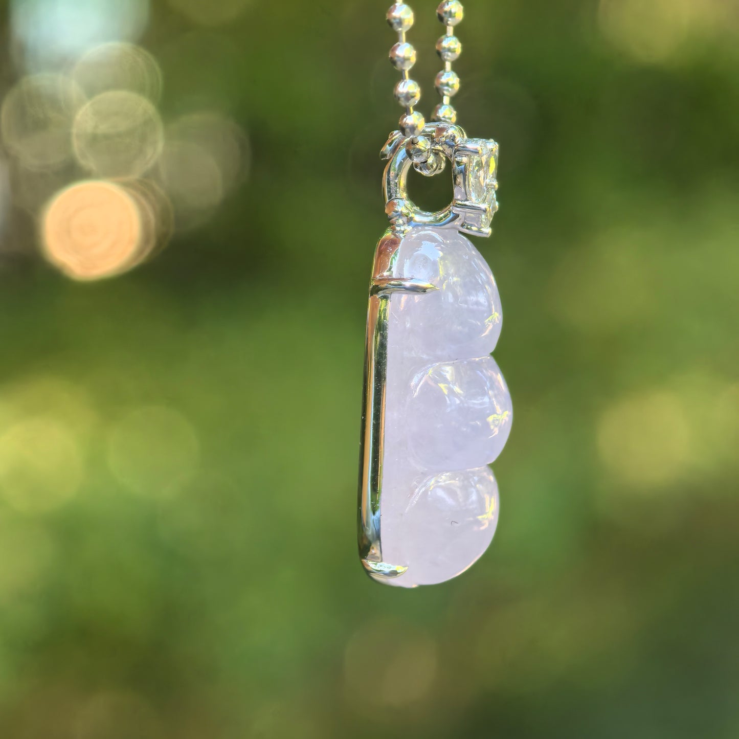 Natural Grade-A Glutinous Icy Lavender Jadeite Bean Pendant · Burmese Jade