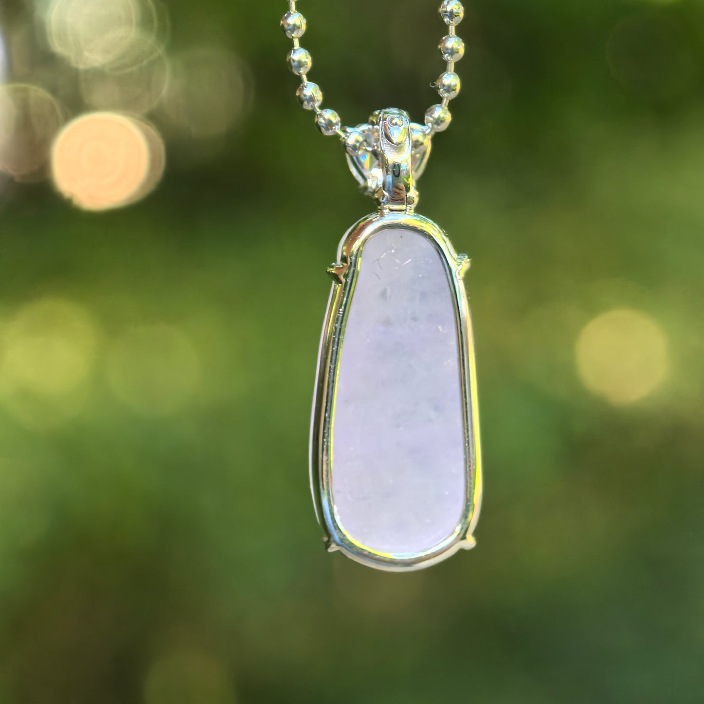 Natural Grade-A Glutinous Icy Lavender Jadeite Bean Pendant · Burmese Jade