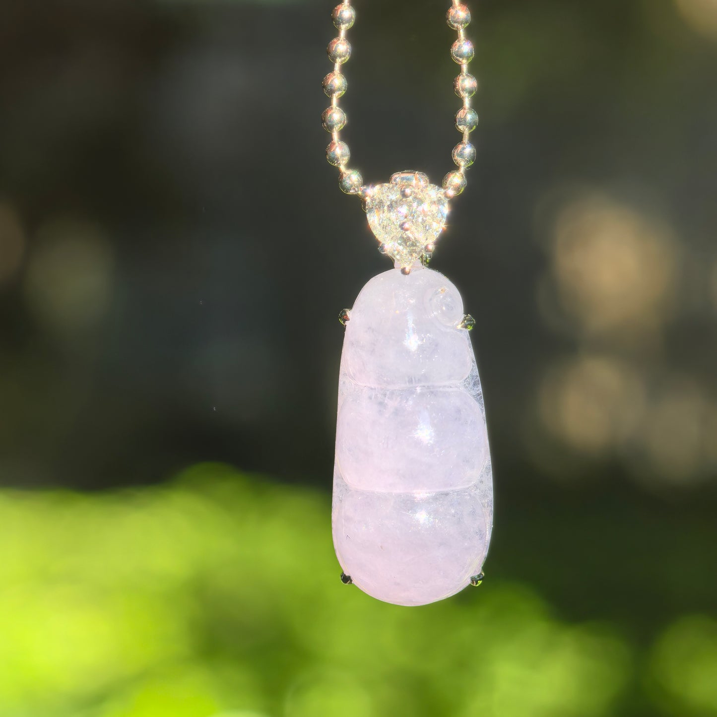 Natural Grade-A Glutinous Icy Lavender Jadeite Bean Pendant · Burmese Jade
