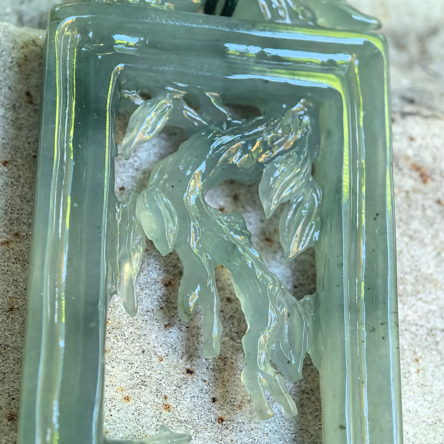 Natural Grade-A Icy Glutinous Pale Green Solitary Fishing Plaque Jadeite Pendant · Burmese Jade