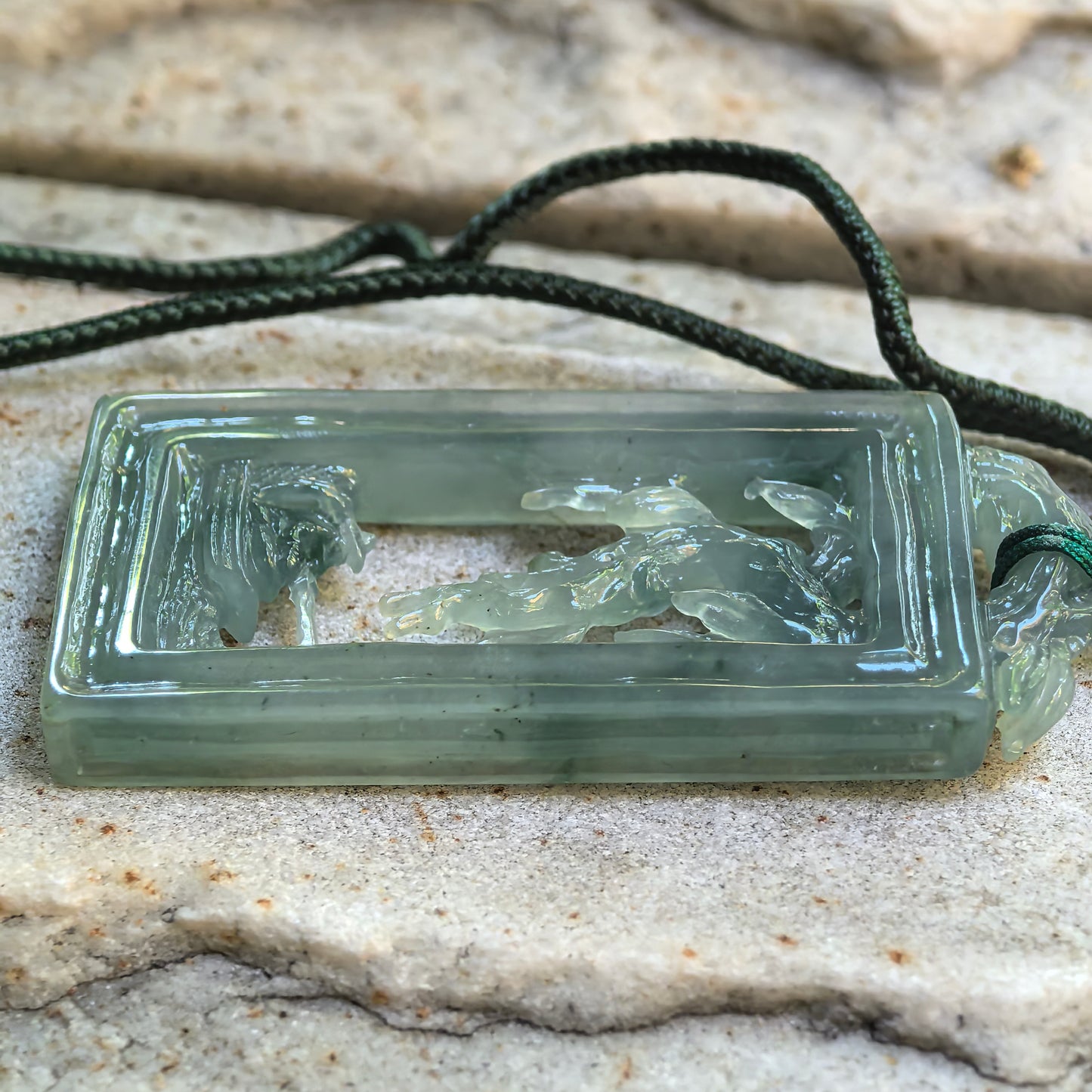Natural Grade-A Icy Glutinous Pale Green Solitary Fishing Plaque Jadeite Pendant · Burmese Jade