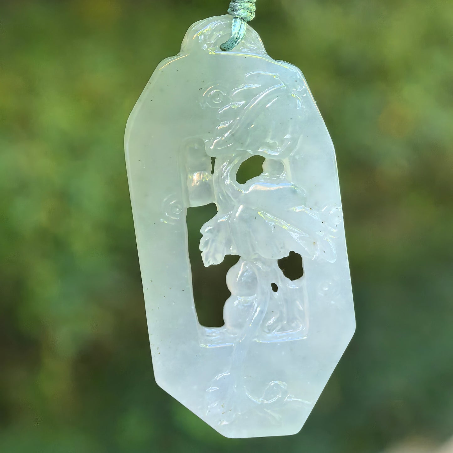 Natural Grade-A Icy Glutinous Pale Green Openwork Gourd Vine Jadeite Pendant · Burmese Jade