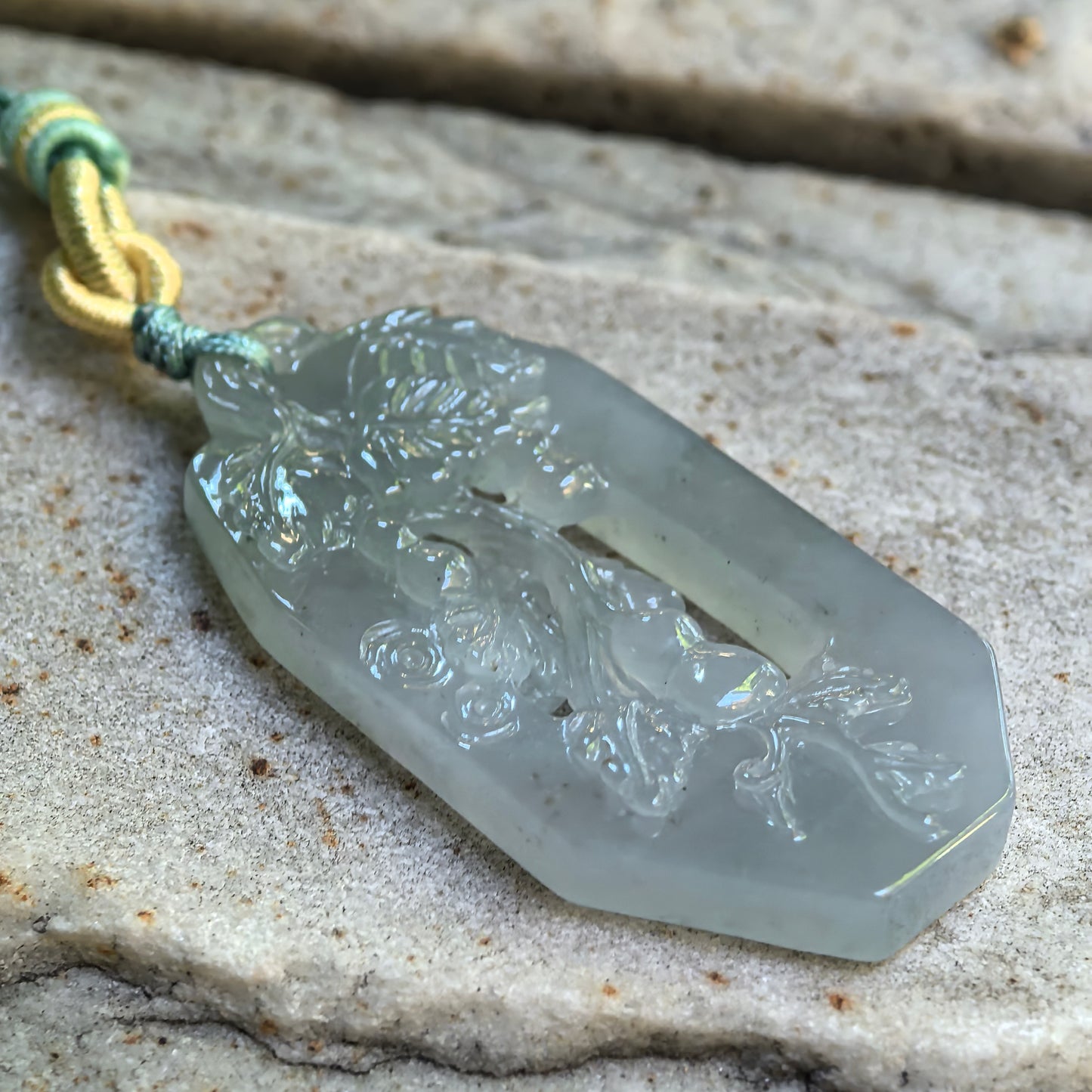 Natural Grade-A Icy Glutinous Pale Green Openwork Gourd Vine Jadeite Pendant · Burmese Jade