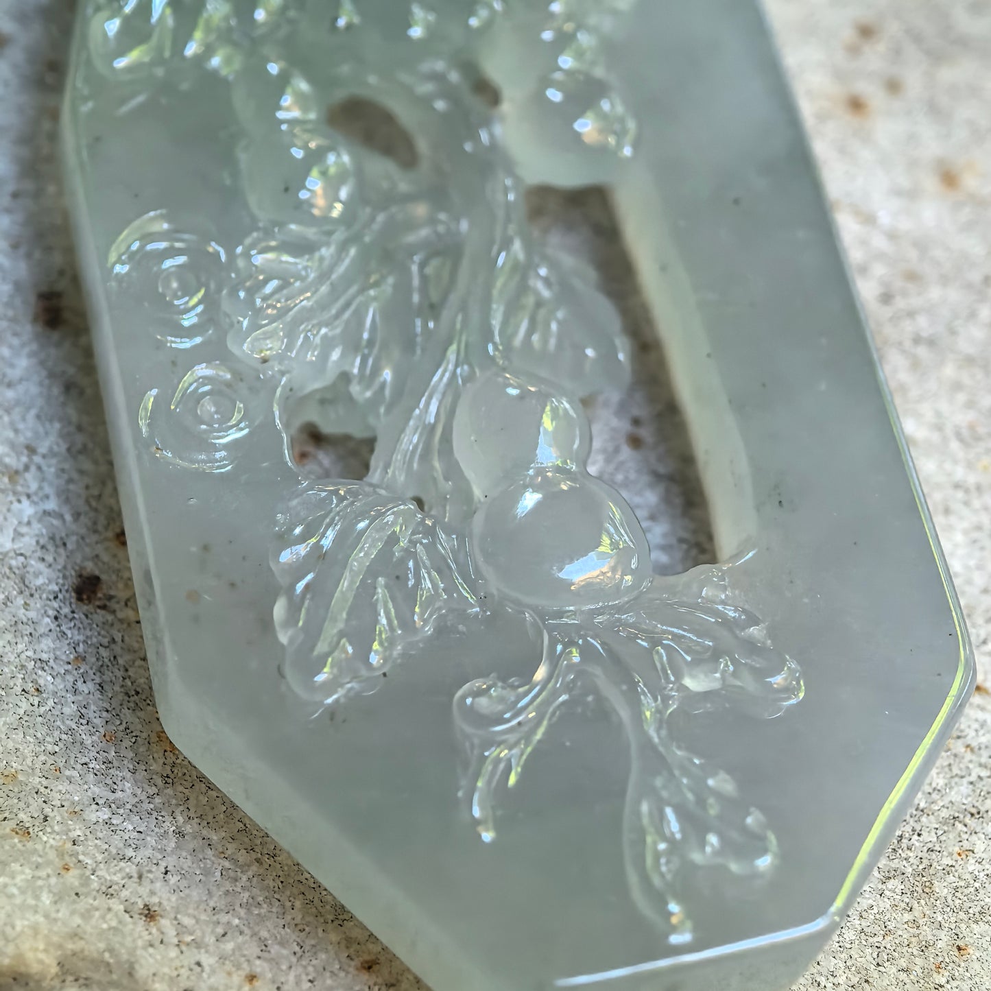 Natural Grade-A Icy Glutinous Pale Green Openwork Gourd Vine Jadeite Pendant · Burmese Jade