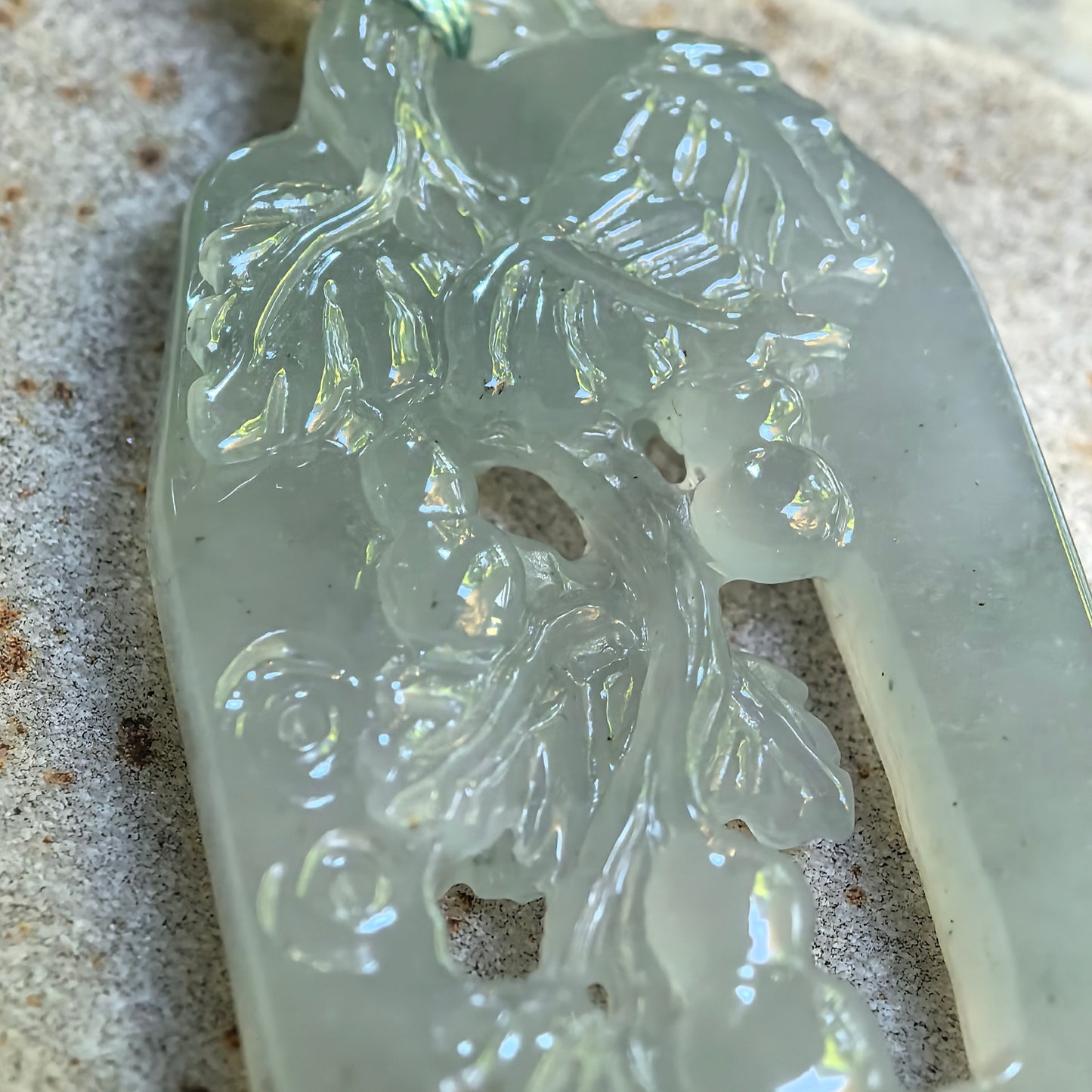 Natural Grade-A Icy Glutinous Pale Green Openwork Gourd Vine Jadeite Pendant · Burmese Jade