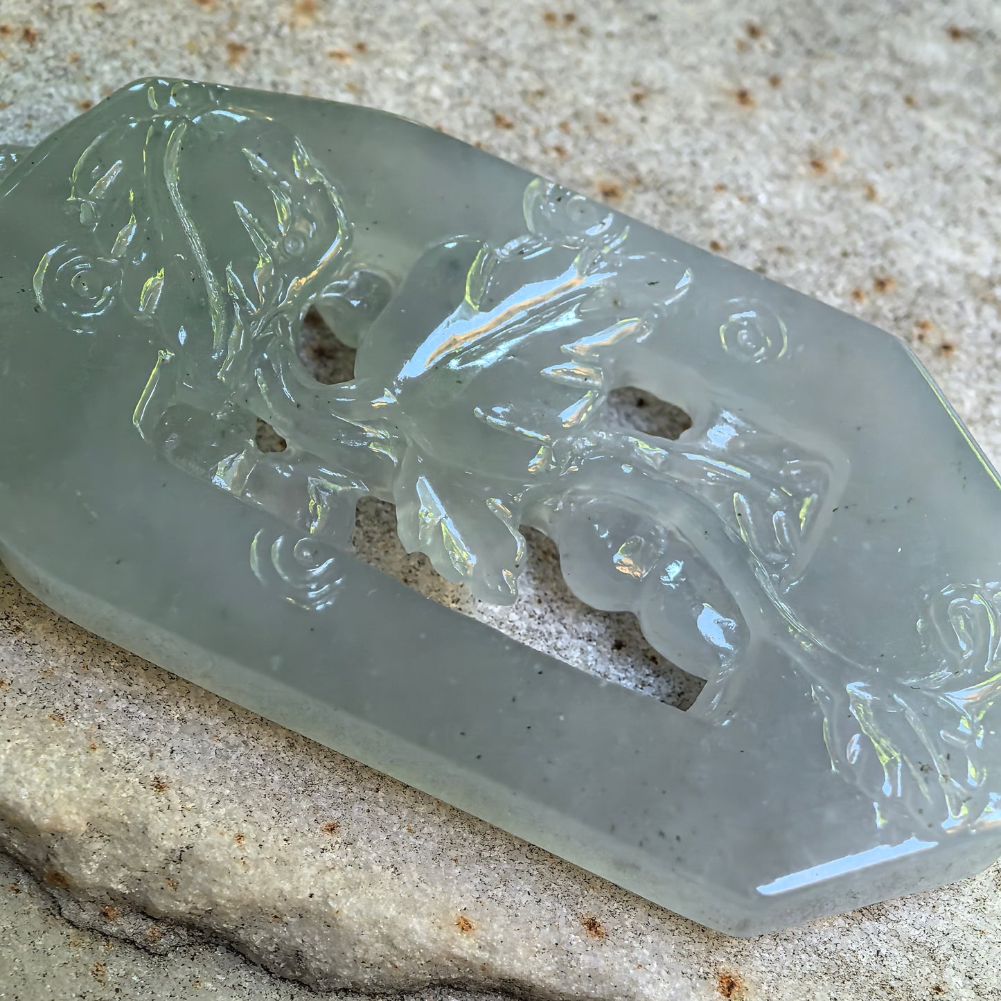 Natural Grade-A Icy Glutinous Pale Green Openwork Gourd Vine Jadeite Pendant · Burmese Jade