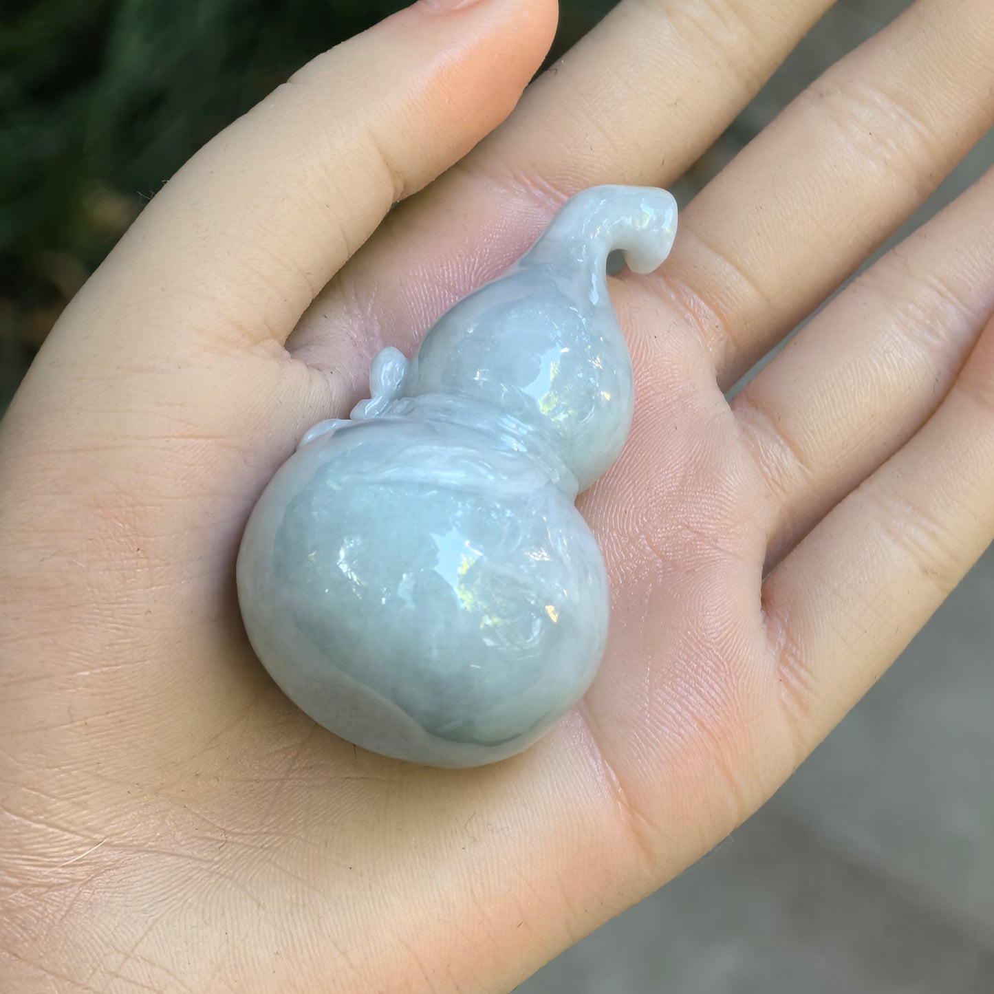 Natural Grade-A Glutinous White Light Green Gourd Jadeite Ornament · Burmese Jade