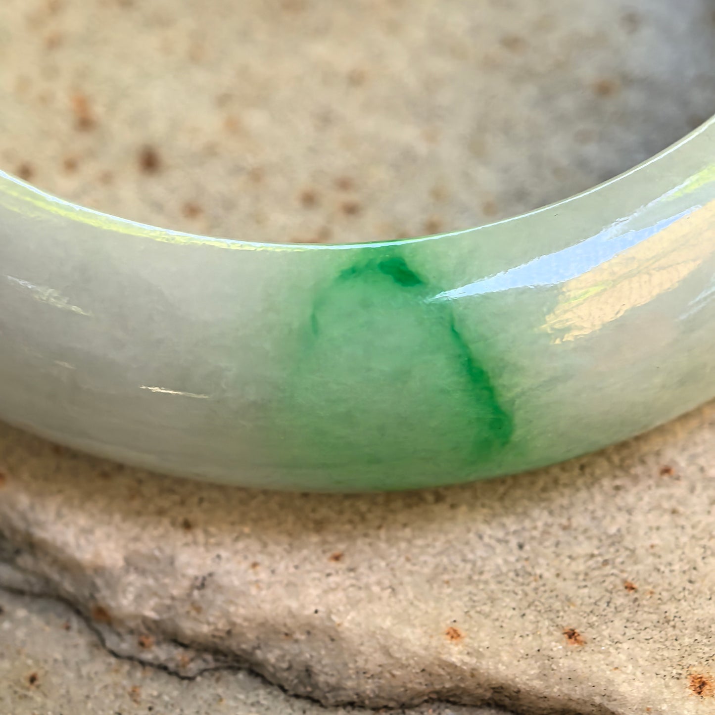 Natural Grade-A Glutinous White and Green Oval Jadeite Bangle · Burmese Jade 52mm
