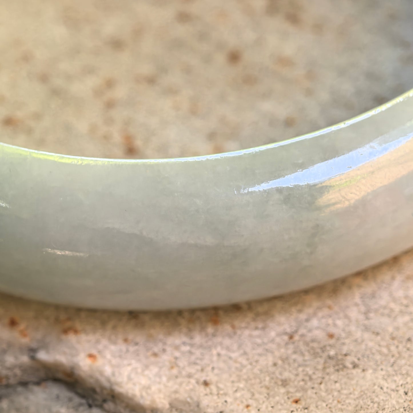 Natural Grade-A Glutinous White and Green Oval Jadeite Bangle · Burmese Jade 52mm