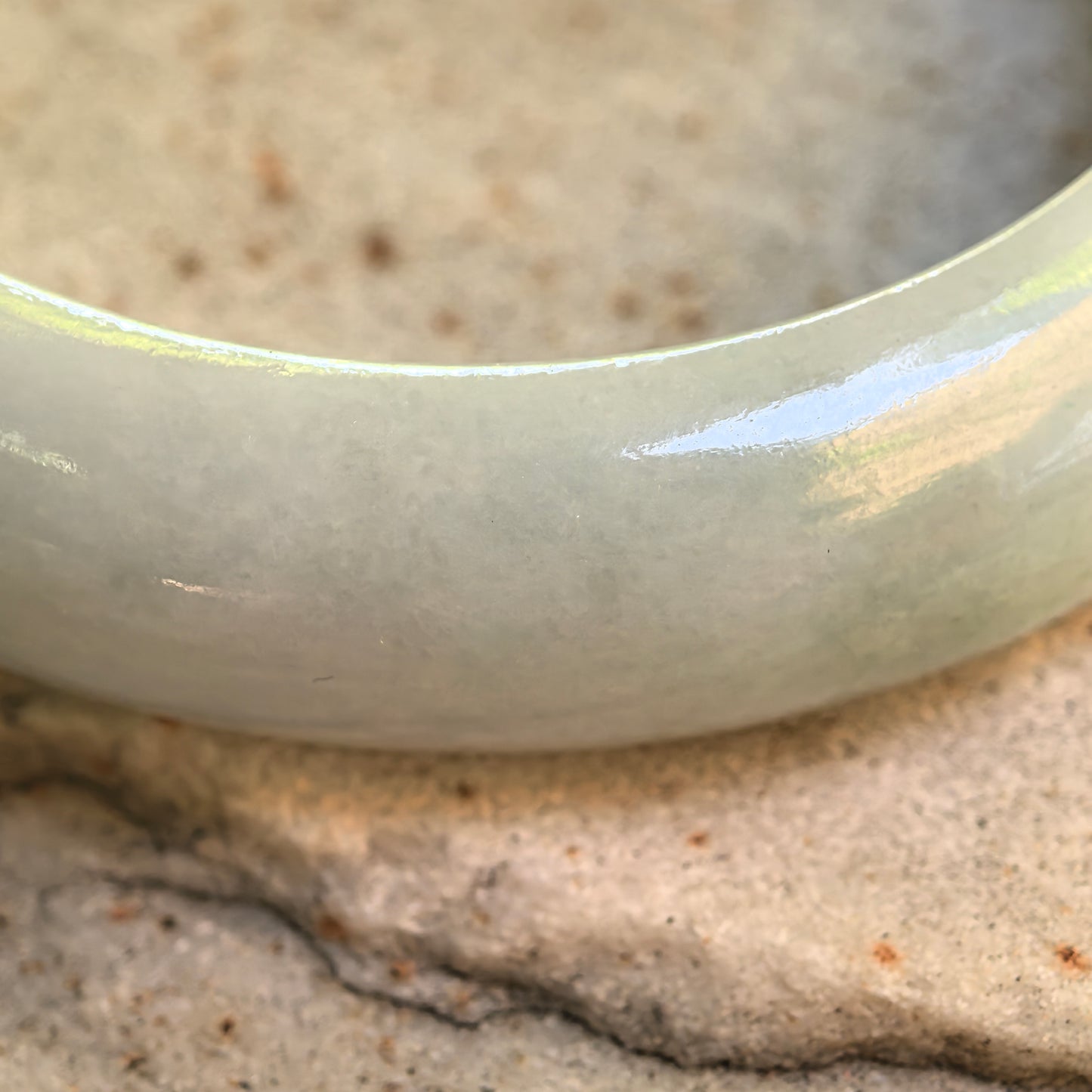 Natural Grade-A Glutinous White and Green Oval Jadeite Bangle · Burmese Jade 52mm