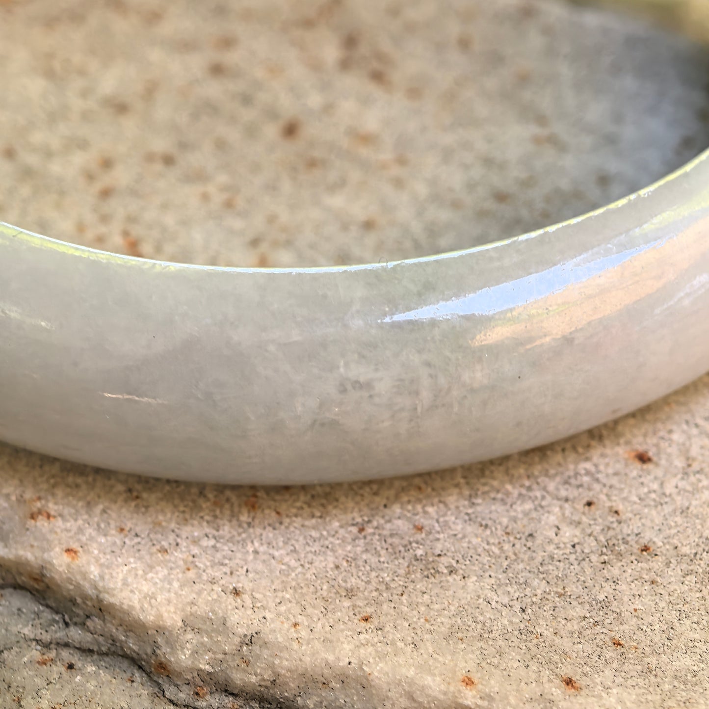Natural Grade-A Glutinous White and Green Oval Jadeite Bangle · Burmese Jade 52mm
