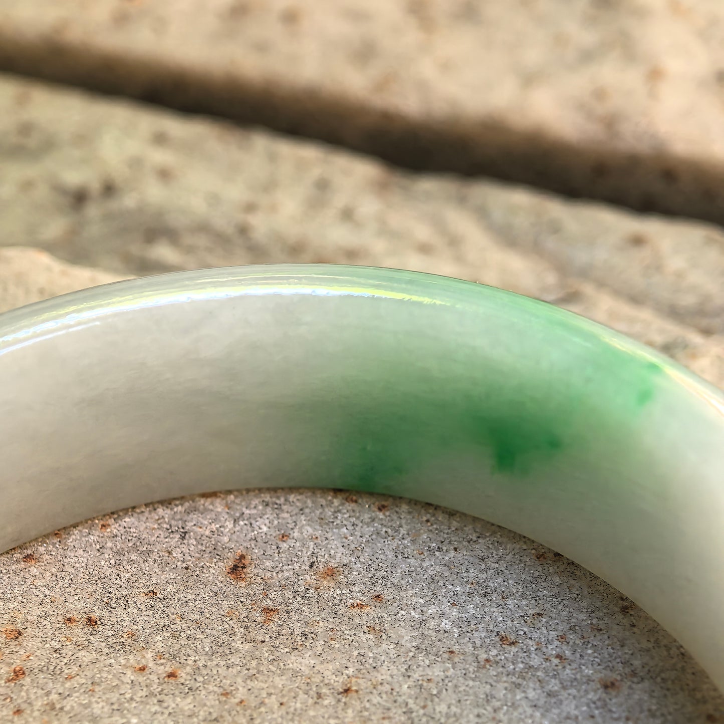 Natural Grade-A Glutinous White and Green Oval Jadeite Bangle · Burmese Jade 52mm