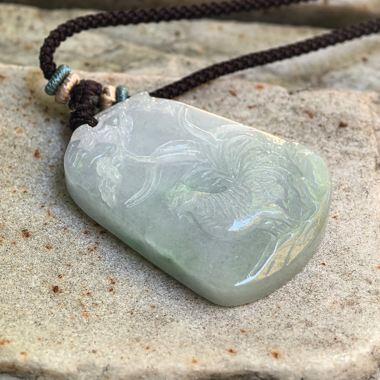 Natural Grade-A Glutinous Light Green Rooster Jadeite Pendant · Burmese Jade