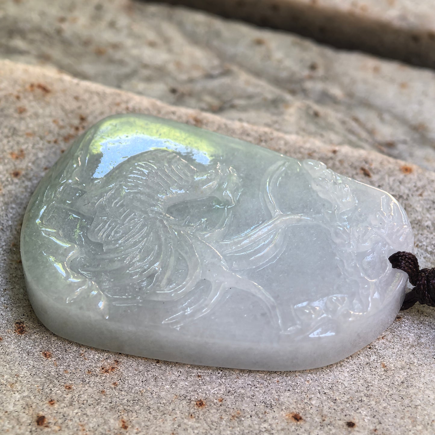 Natural Grade-A Glutinous Light Green Rooster Jadeite Pendant · Burmese Jade