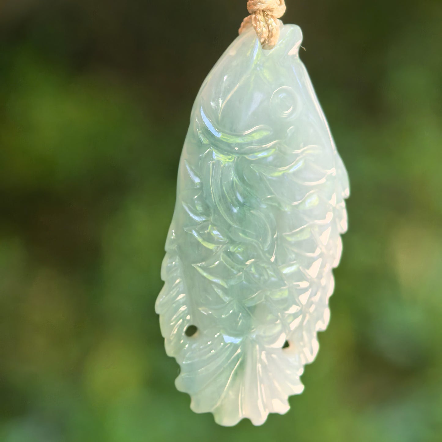 Natural Grade-A Glutinous Light Green Fish Jadeite Pendant · Burmese Jade