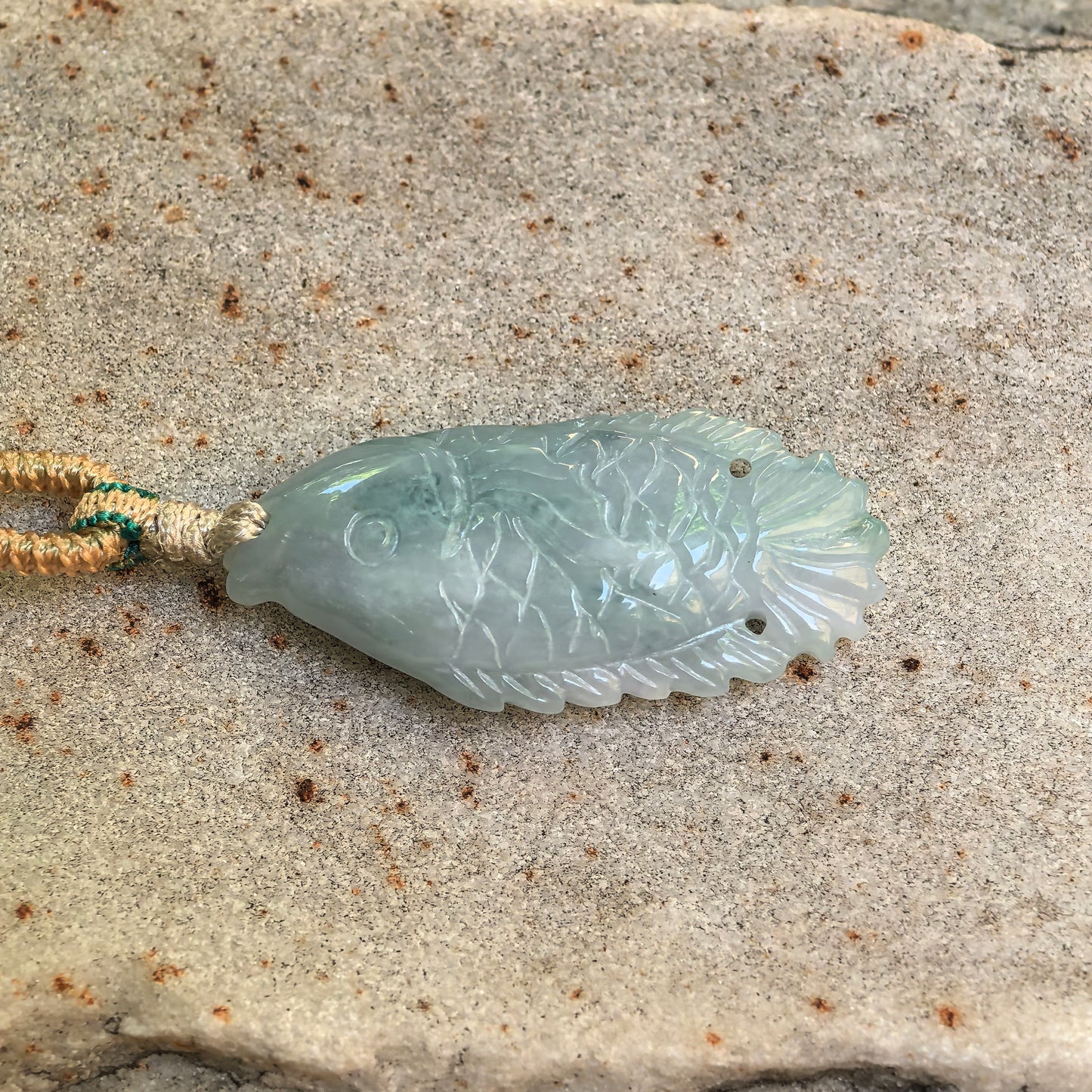 Natural Grade-A Glutinous Light Green Fish Jadeite Pendant · Burmese Jade