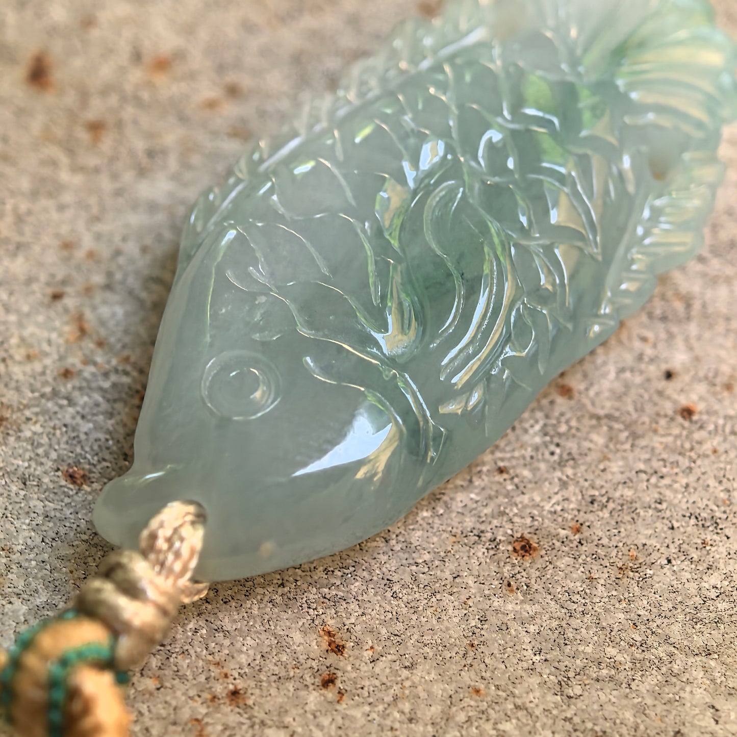 Natural Grade-A Glutinous Light Green Fish Jadeite Pendant · Burmese Jade