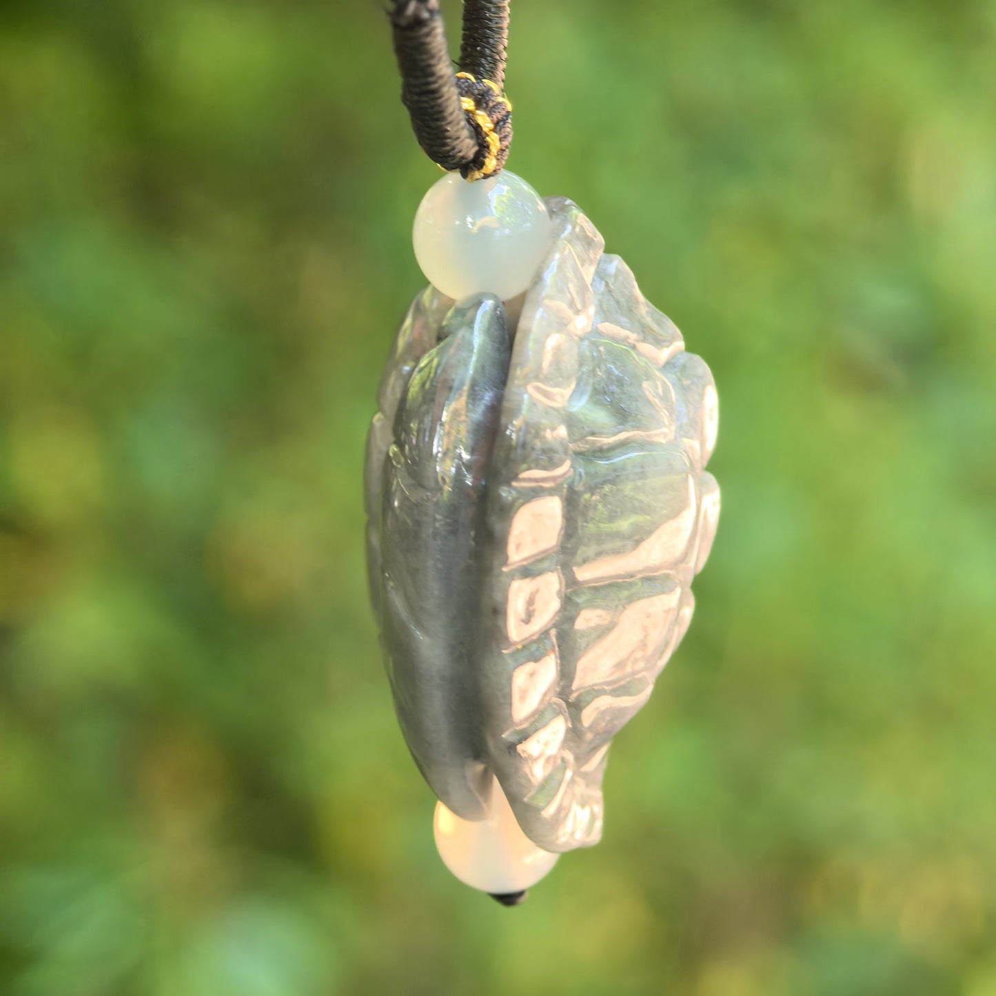 Natural Grade-A Glutinous Gray-Black Turtle Shell Jadeite Pendant · Burmese Jade