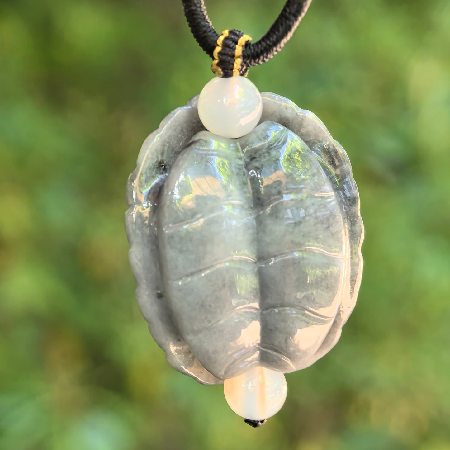 Natural Grade-A Glutinous Gray-Black Turtle Shell Jadeite Pendant · Burmese Jade