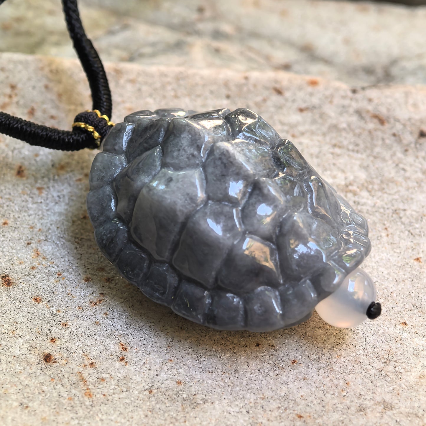 Natural Grade-A Glutinous Gray-Black Turtle Shell Jadeite Pendant · Burmese Jade