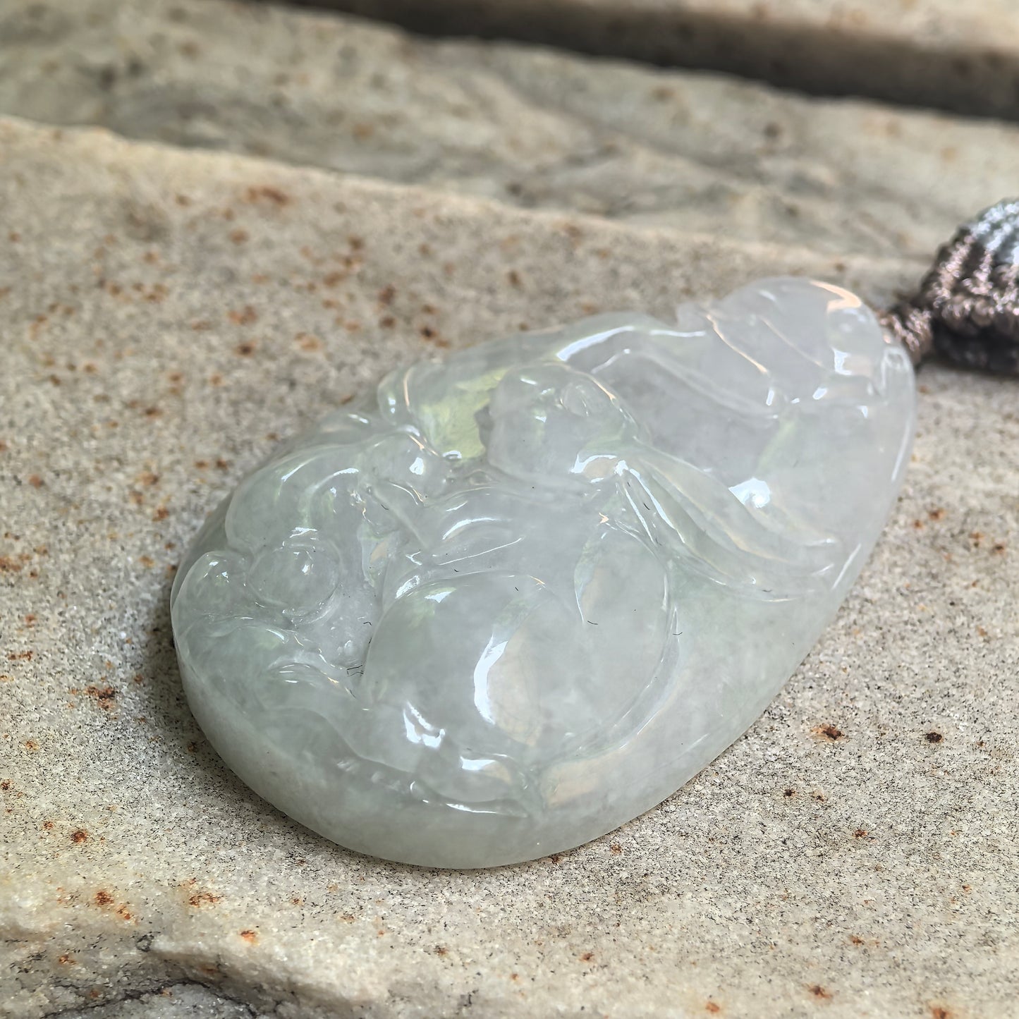 Natural Grade-A Glutinous White Rabbit Jadeite Pendant · Burmese Jade
