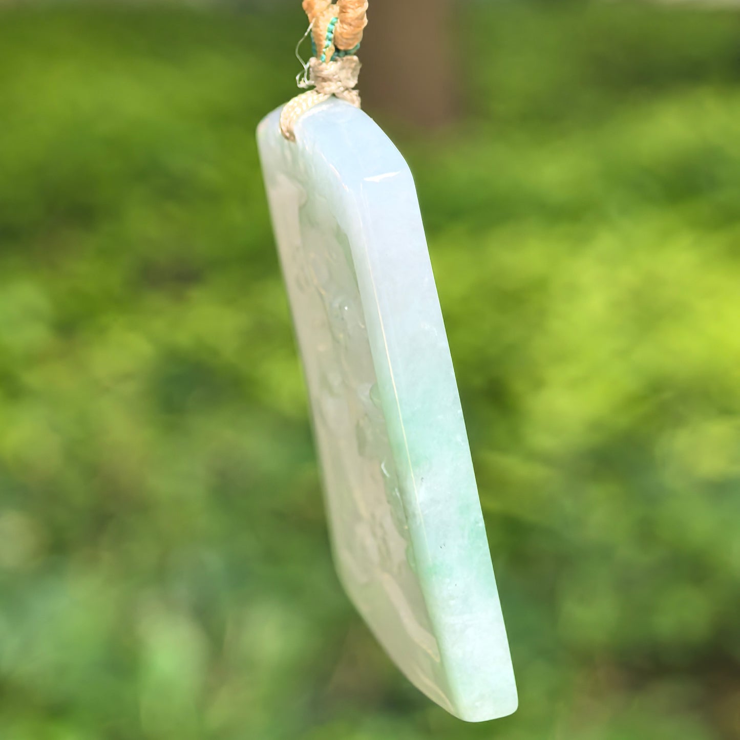 Natural Grade-A Glutinous White-Green Floral Carved Jadeite Pendant · Burmese Jade