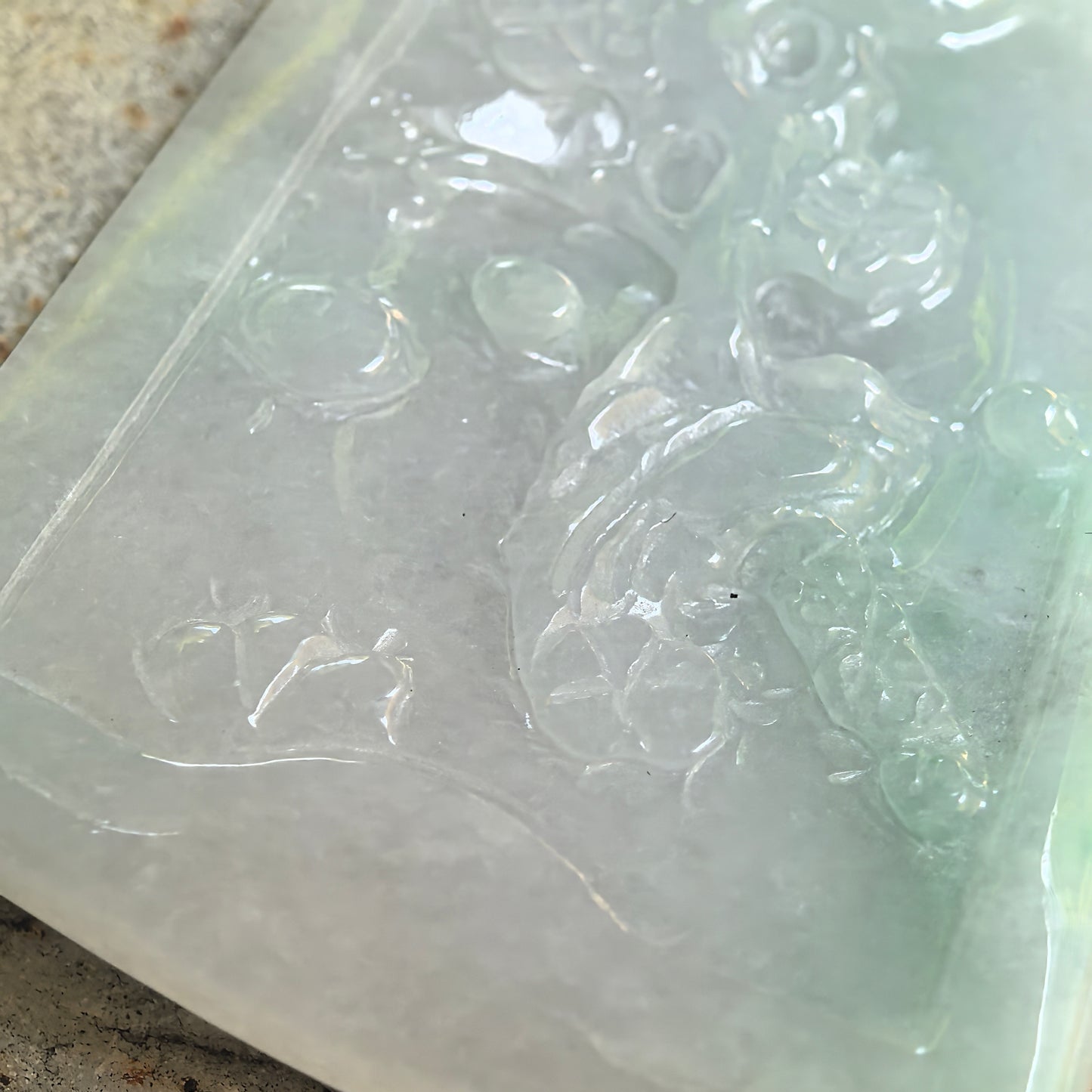 Natural Grade-A Glutinous White-Green Floral Carved Jadeite Pendant · Burmese Jade