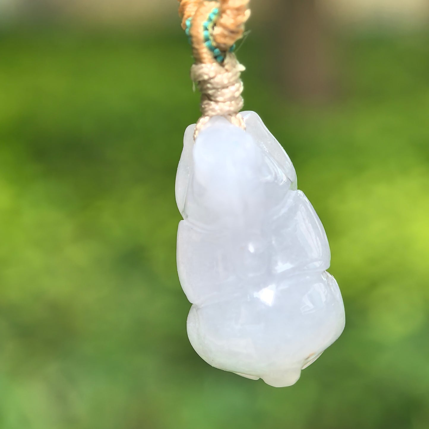 Natural Grade-A Fine Glutinous White Lavender Horse Jadeite Pendant · Burmese Jade