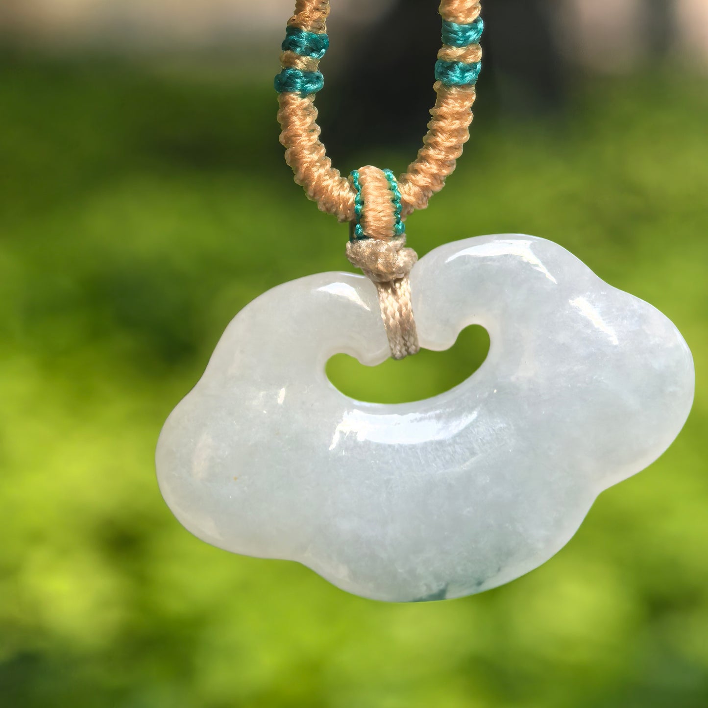 Natural Grade-A Glutinous White-Base Auspicious Cloud Jadeite Pendant · Burmese Jade