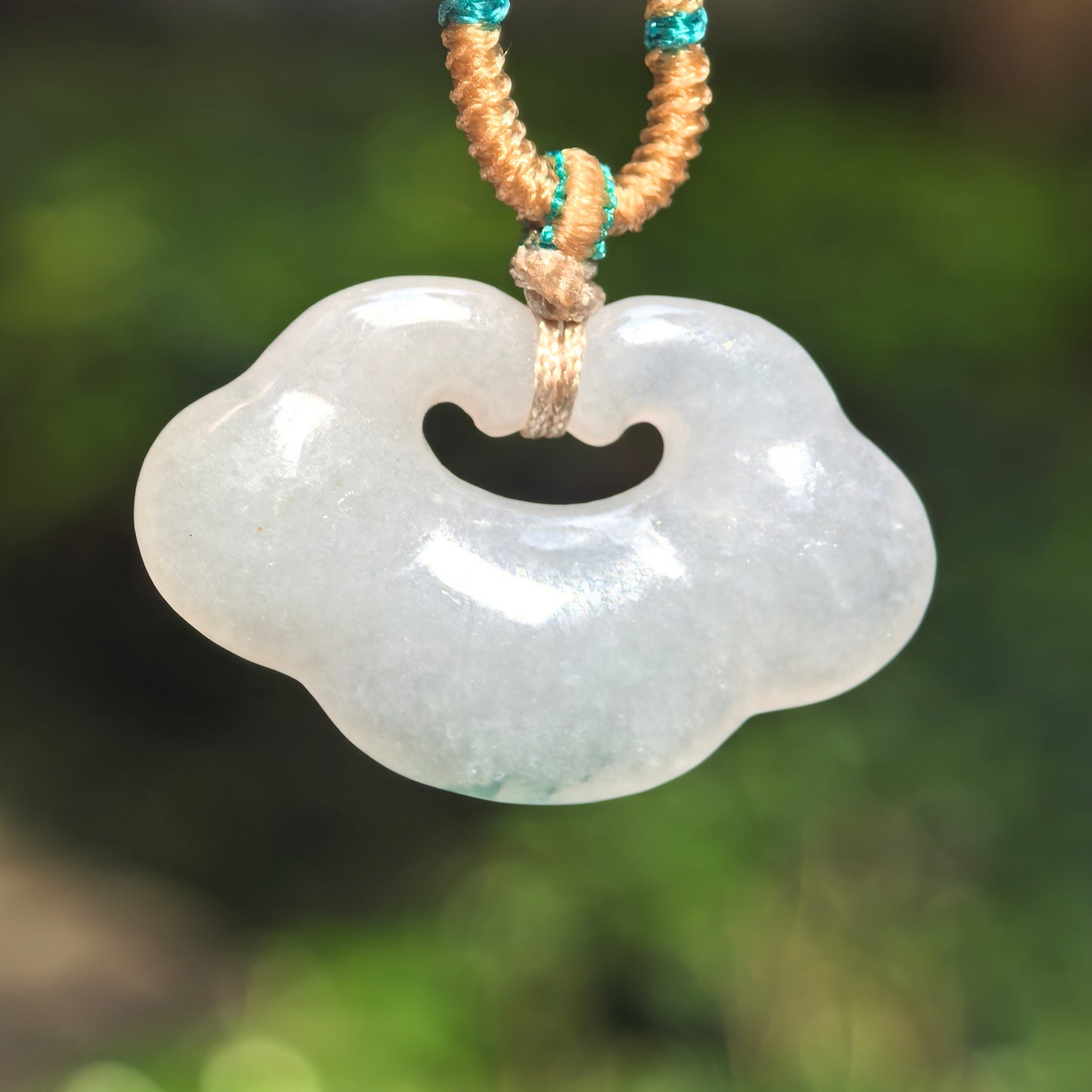 Natural Grade-A Glutinous White-Base Auspicious Cloud Jadeite Pendant · Burmese Jade