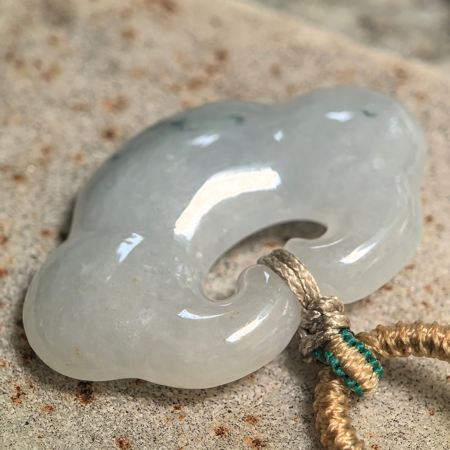 Natural Grade-A Glutinous White-Base Auspicious Cloud Jadeite Pendant · Burmese Jade