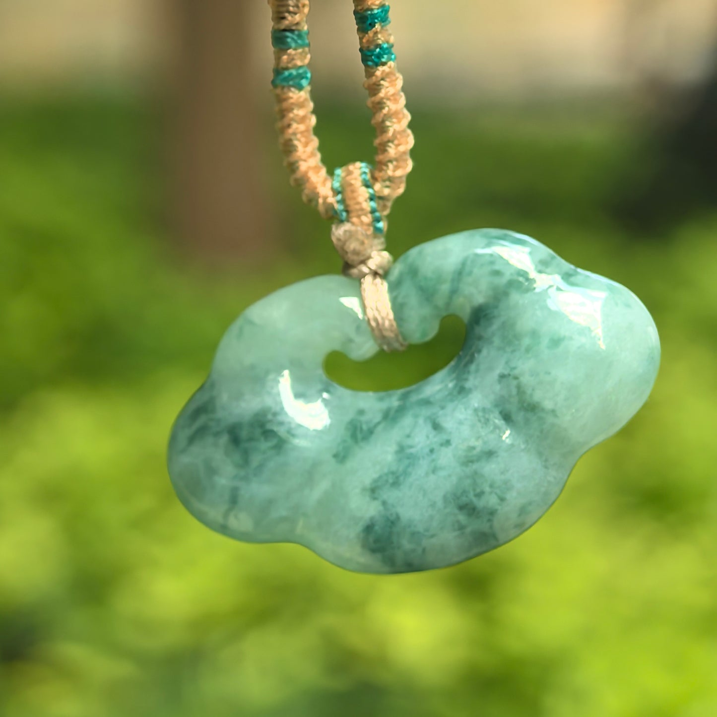Natural Grade-A Glutinous Light Green Floating Dark Green Auspicious Cloud Jadeite Pendant · Burmese Jade