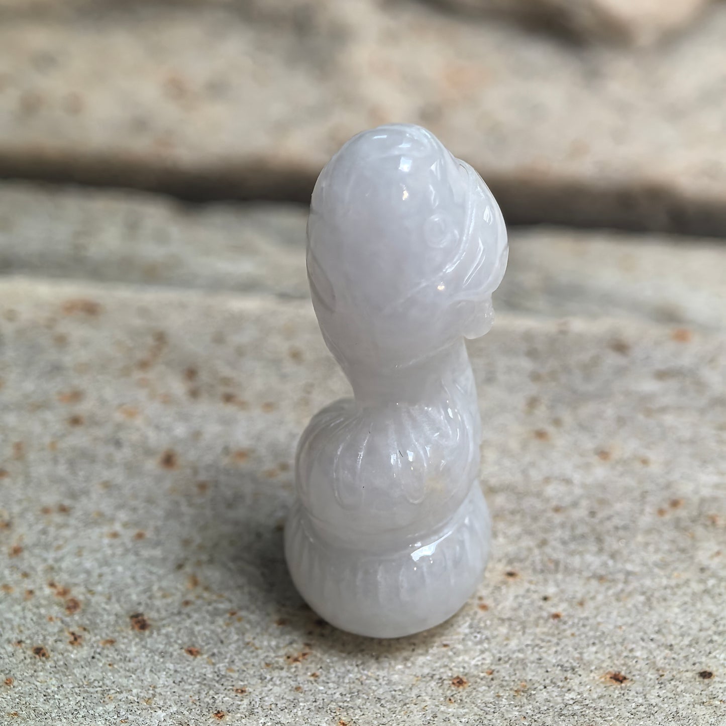 Natural Grade-A Glutinous White Cartoon Snake Jadeite Ornament · Burmese Jade