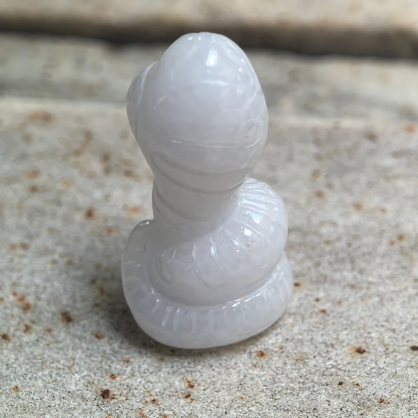 Natural Grade-A Glutinous White Cartoon Snake Jadeite Ornament · Burmese Jade