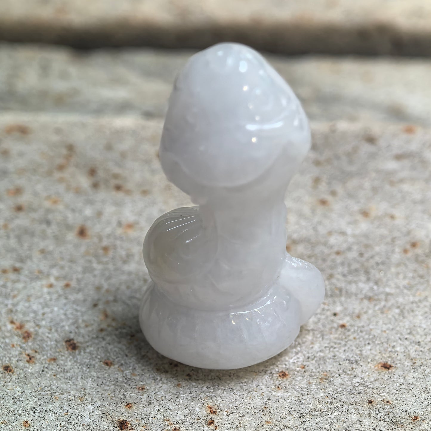 Natural Grade-A Glutinous White Cartoon Snake Jadeite Ornament · Burmese Jade