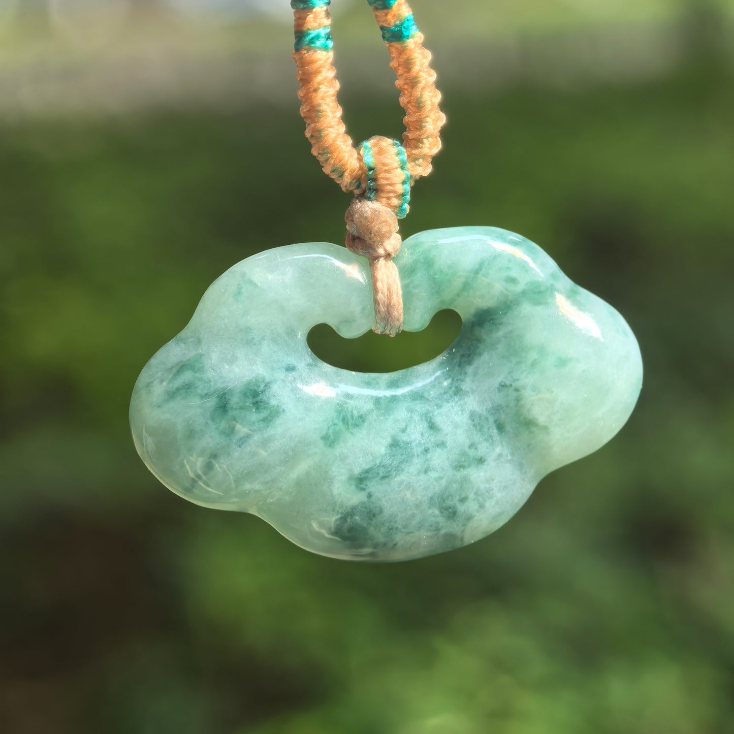 Natural Grade-A Glutinous Light Green Floating Dark Green Auspicious Cloud Jadeite Pendant · Burmese Jade