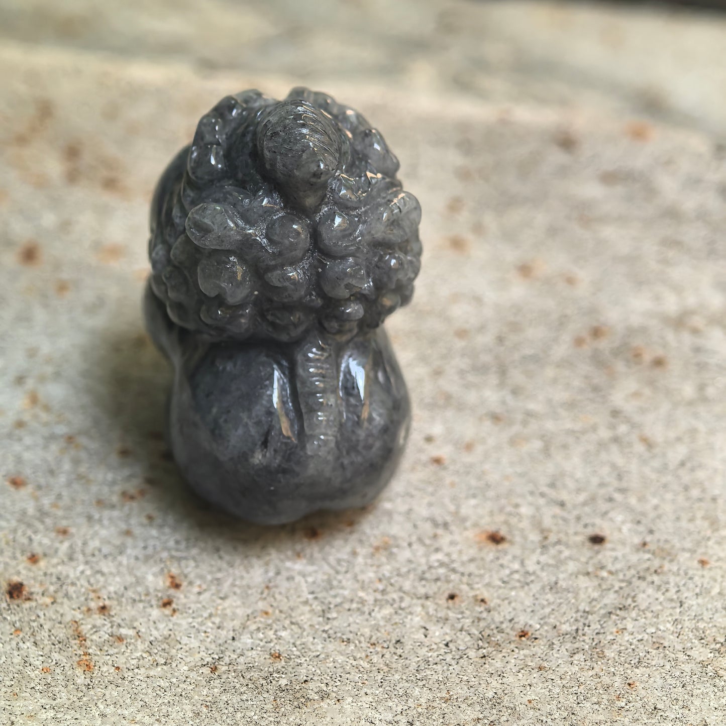 Natural Grade-A Glutinous Black-Gray Cute Pixiu Jadeite Ornament · Burmese Jade