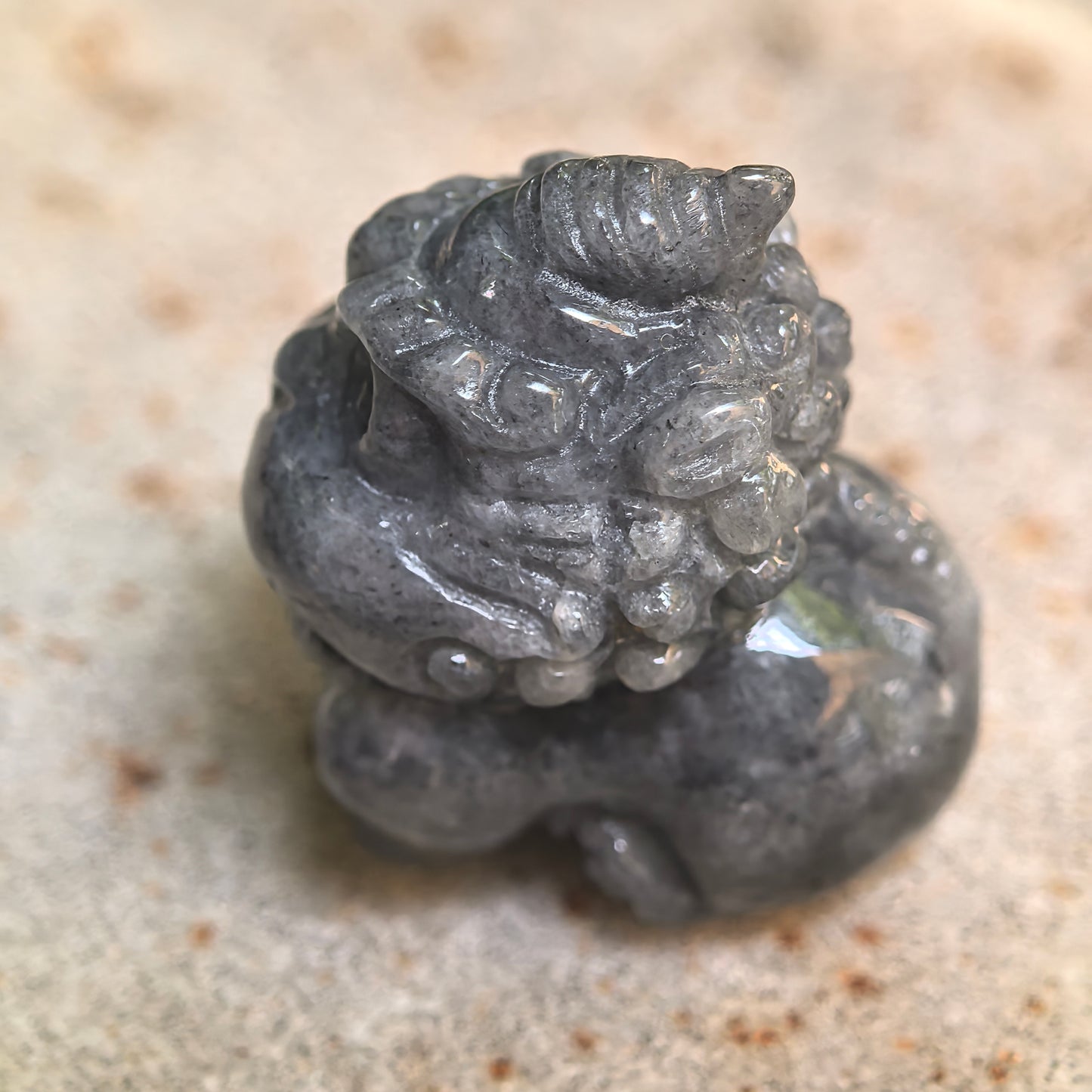 Natural Grade-A Glutinous Black-Gray Cute Pixiu Jadeite Ornament · Burmese Jade