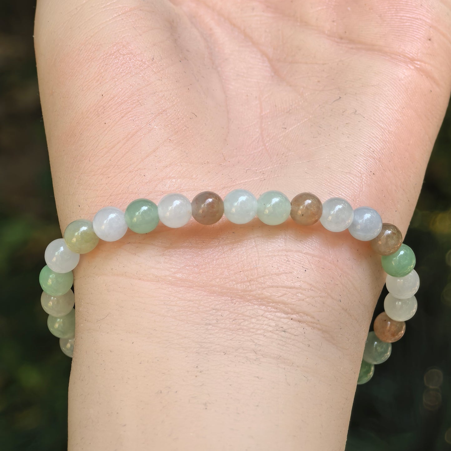 Natural Grade-A Icy Glutinous Multicolor Jadeite Bead Bracelet · Burmese Jade 6mm