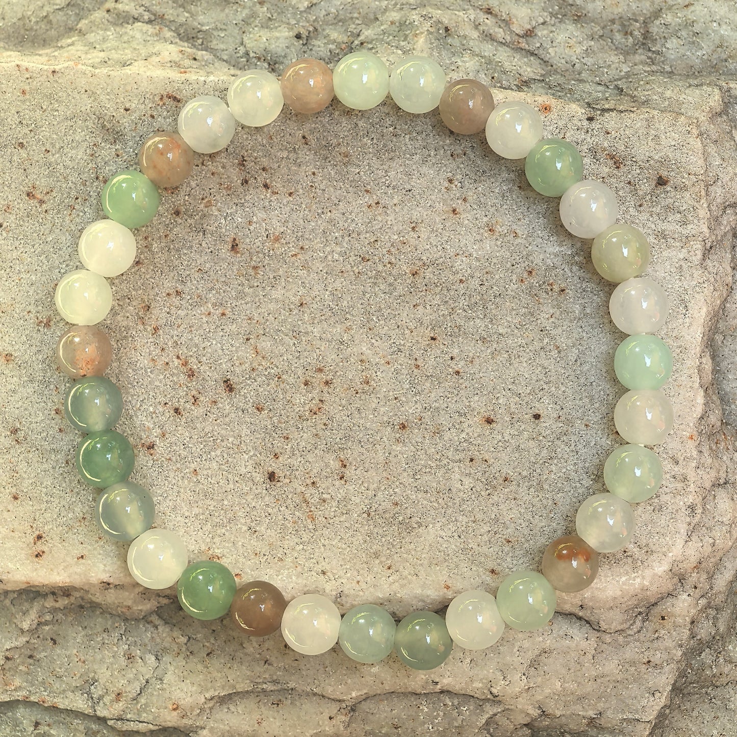 Natural Grade-A Icy Glutinous Multicolor Jadeite Bead Bracelet · Burmese Jade 6mm