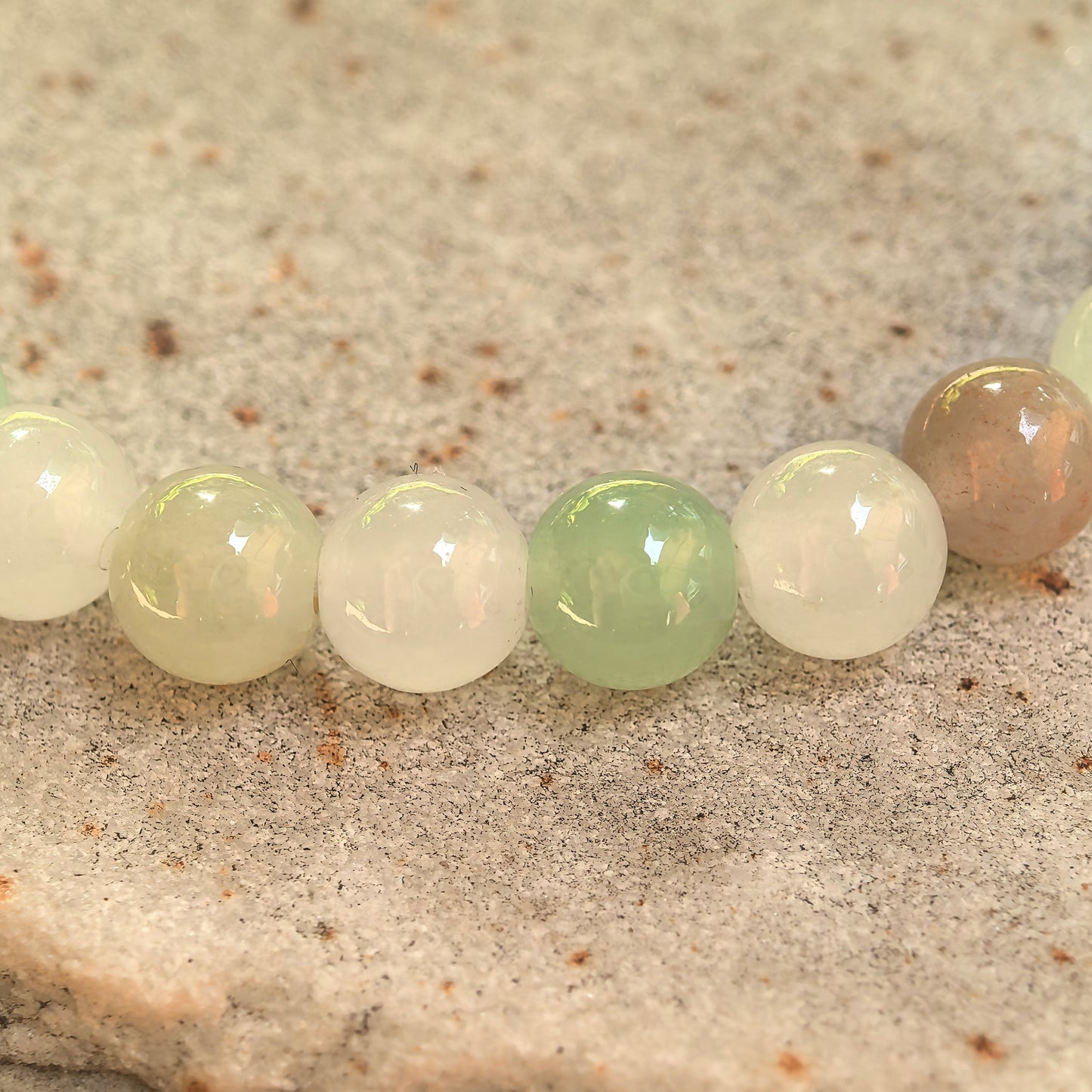 Natural Grade-A Icy Glutinous Multicolor Jadeite Bead Bracelet · Burmese Jade 6mm