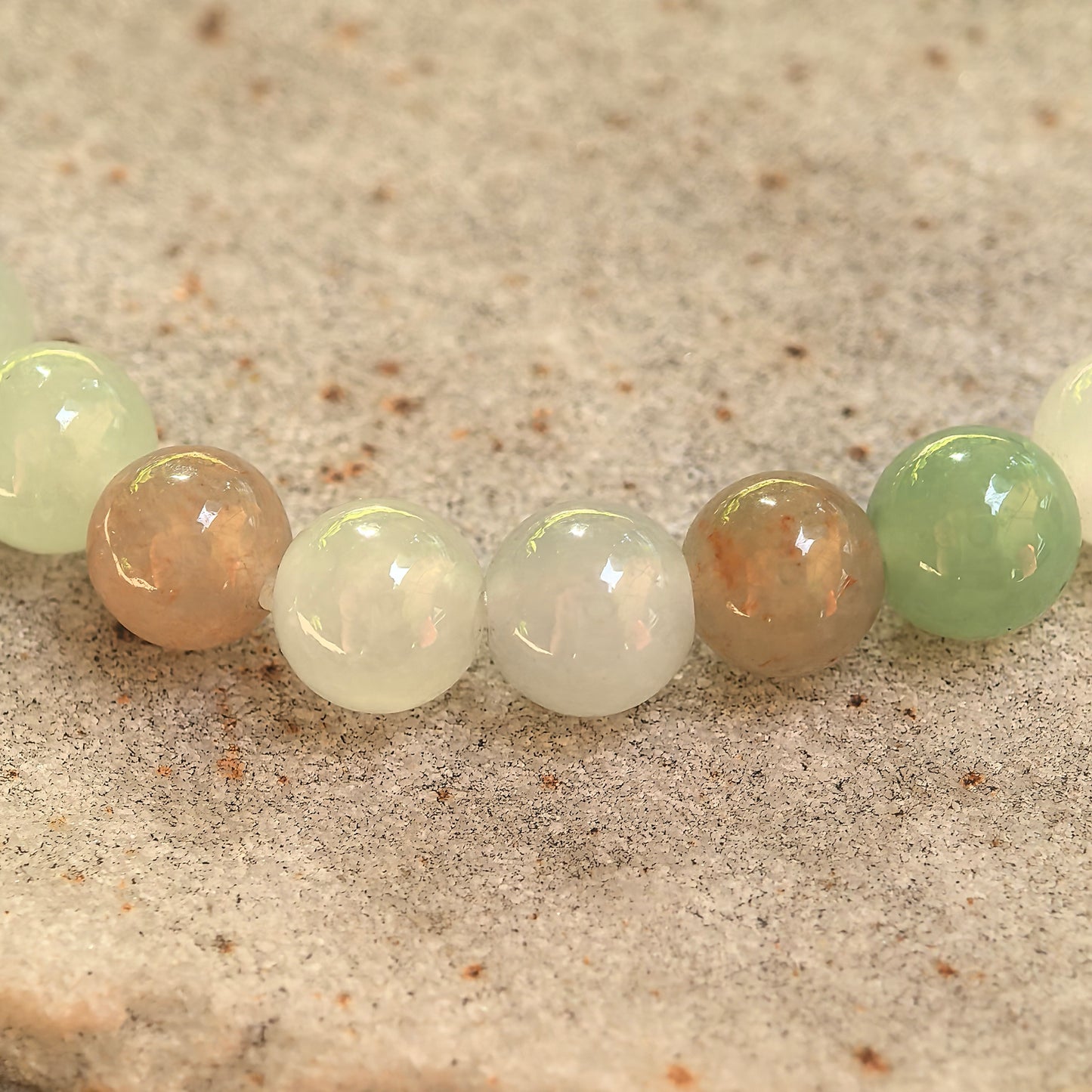 Natural Grade-A Icy Glutinous Multicolor Jadeite Bead Bracelet · Burmese Jade 6mm