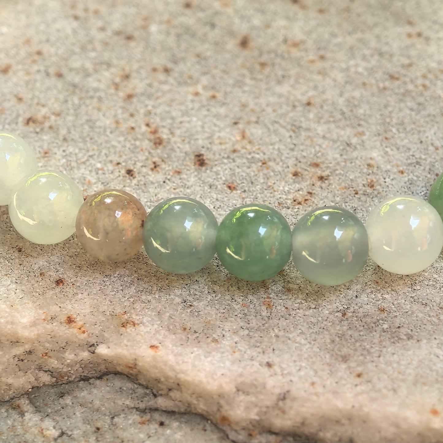 Natural Grade-A Icy Glutinous Multicolor Jadeite Bead Bracelet · Burmese Jade 6mm