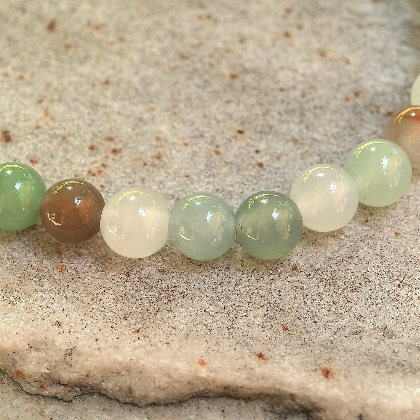 Natural Grade-A Icy Glutinous Multicolor Jadeite Bead Bracelet · Burmese Jade 6mm