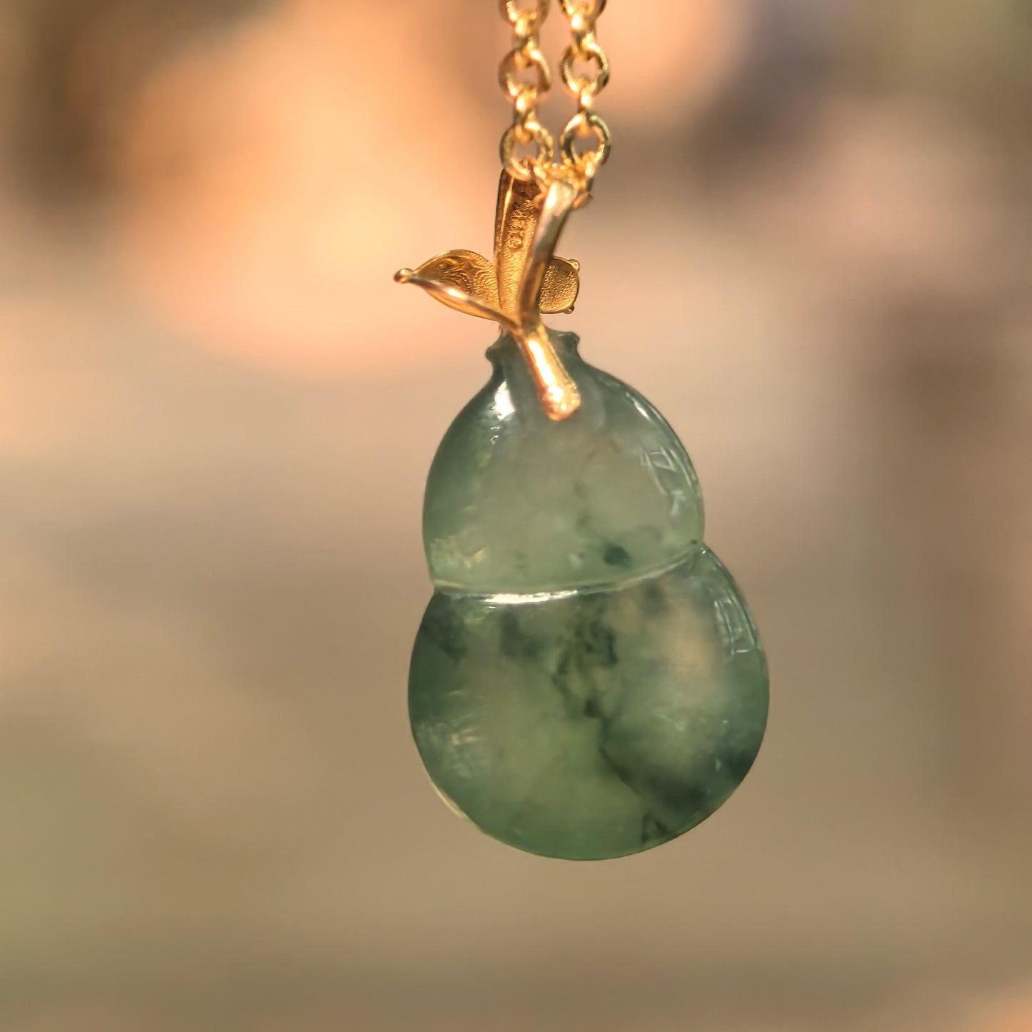 Natural Grade-A Icy Glutinous Deep Green Floating Flower Gourd Jadeite Pendant · Burmese Jade