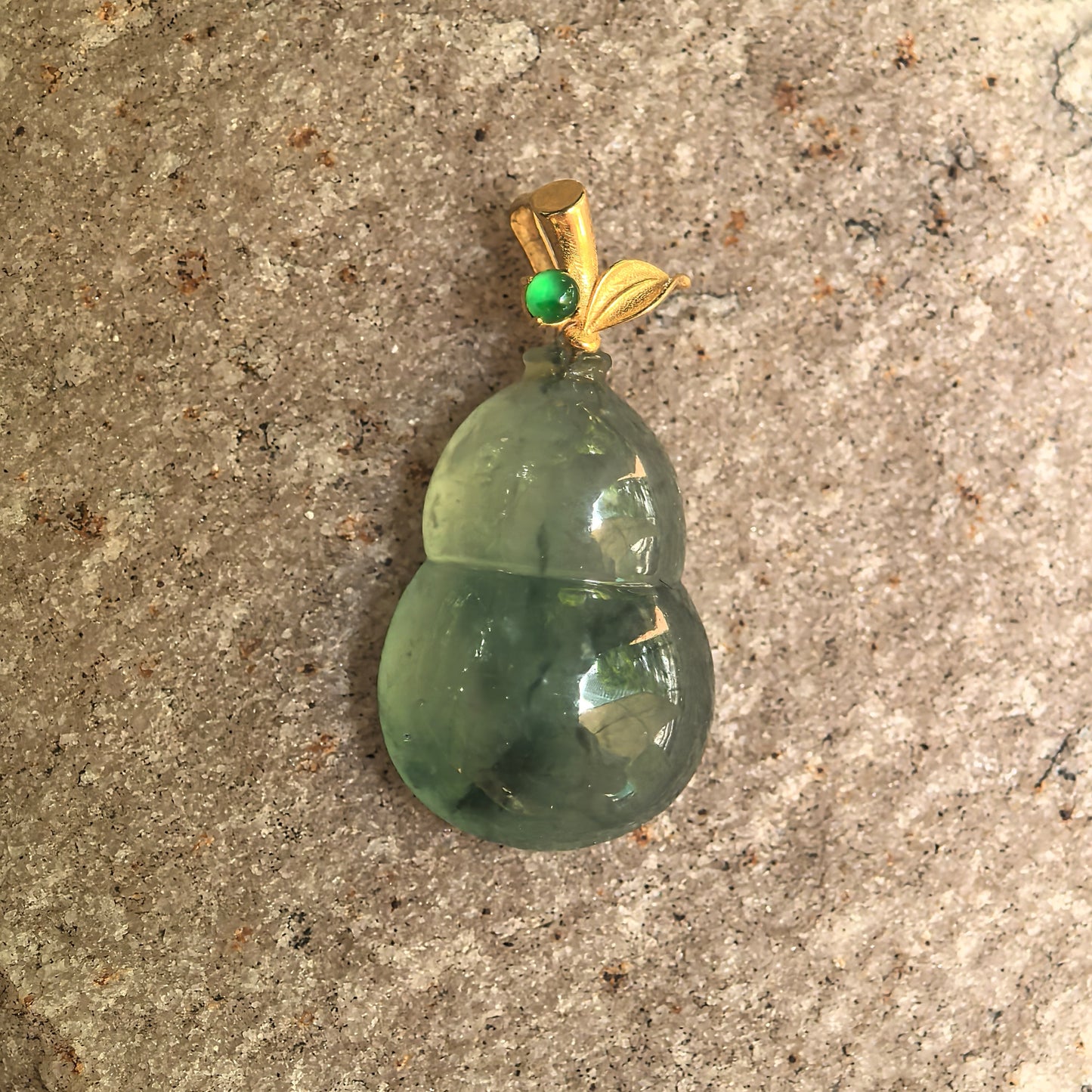 Natural Grade-A Icy Glutinous Deep Green Floating Flower Gourd Jadeite Pendant · Burmese Jade