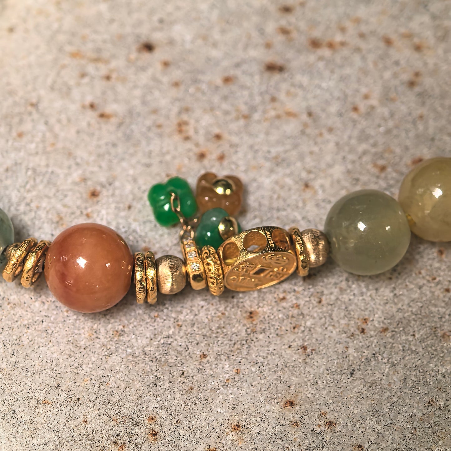 Natural Grade-A Glutinous Multicolor 18K Gold Beaded Jadeite Bracelet · Burmese Jade 6.5mm