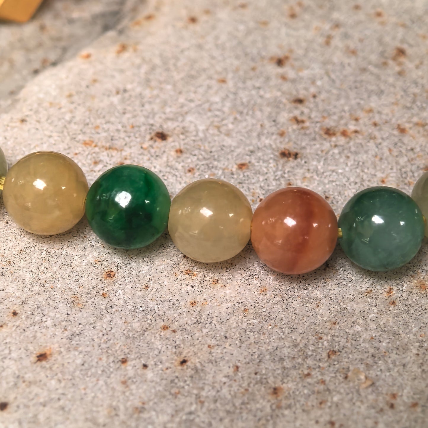 Natural Grade-A Glutinous Multicolor 18K Gold Beaded Jadeite Bracelet · Burmese Jade 6.5mm